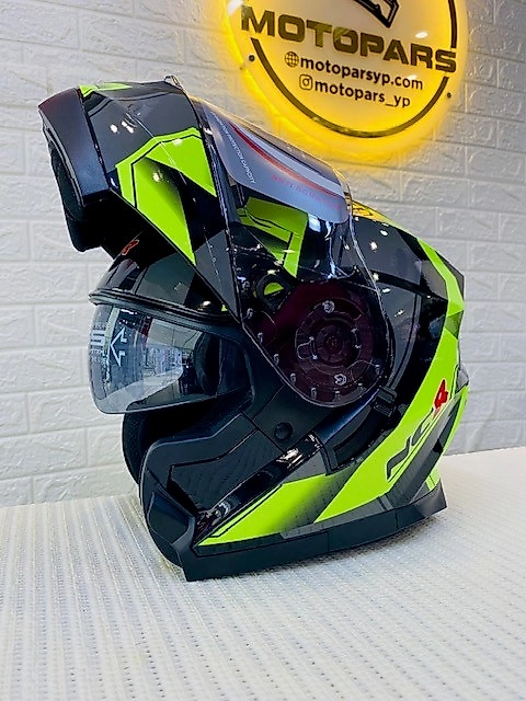 NCR-162 KASK ÇENE AÇILIR VİZÖRLÜ NEON SARI GRAFİK-XL