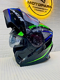 NCR-162 KASK ÇENE AÇILIR VİZÖRLÜ NEON MAVİ YEŞİL GRAFİK-M