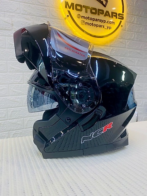 NCR-162 KASK ÇENE AÇILIR VİZÖRLÜ PARLAK SİYAH-XXL