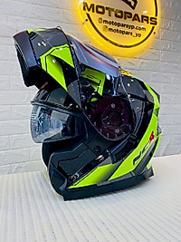 NCR-162 KASK ÇENE AÇILIR VİZÖRLÜ NEON SARI GRAFİK-L